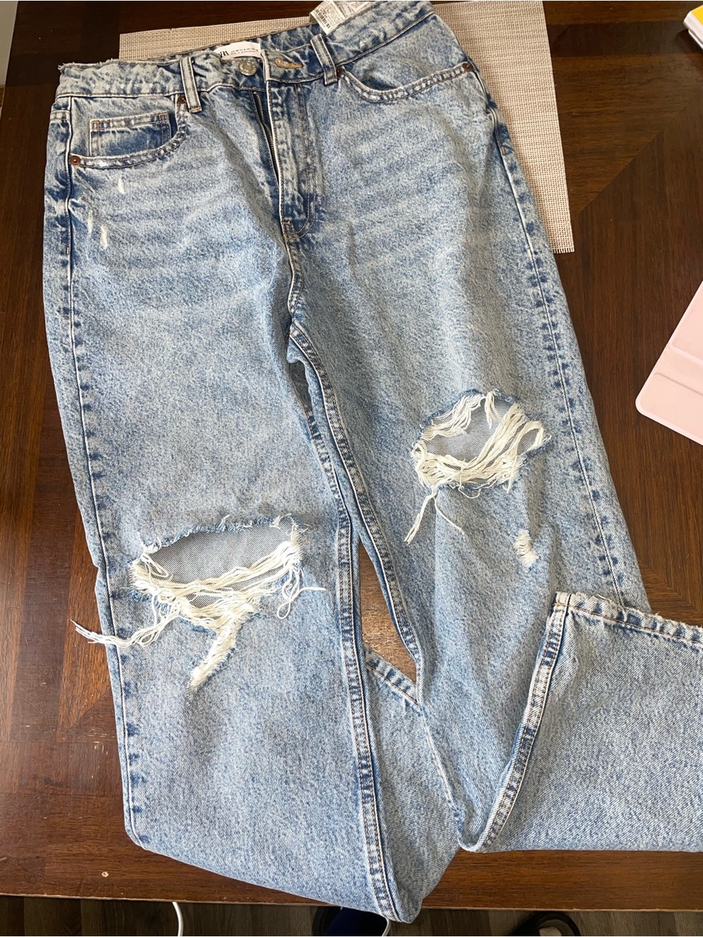 ZARA Women’s Size 8 Distressed Ripped Straight Leg Jeans Acid Wash High Rise